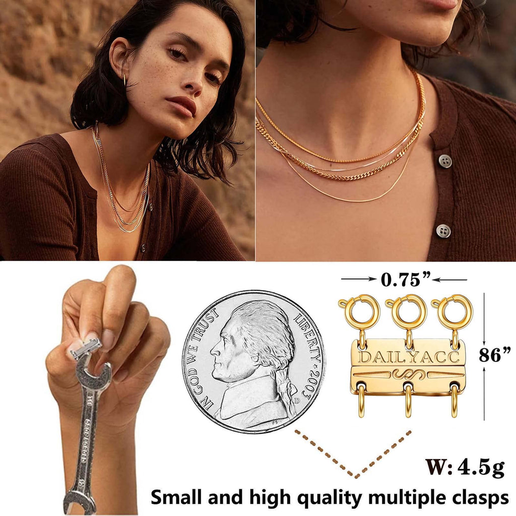 Layering Magnetic Necklace Clasp,18 K Gold and Silver Separator for Stackable Necklaces
