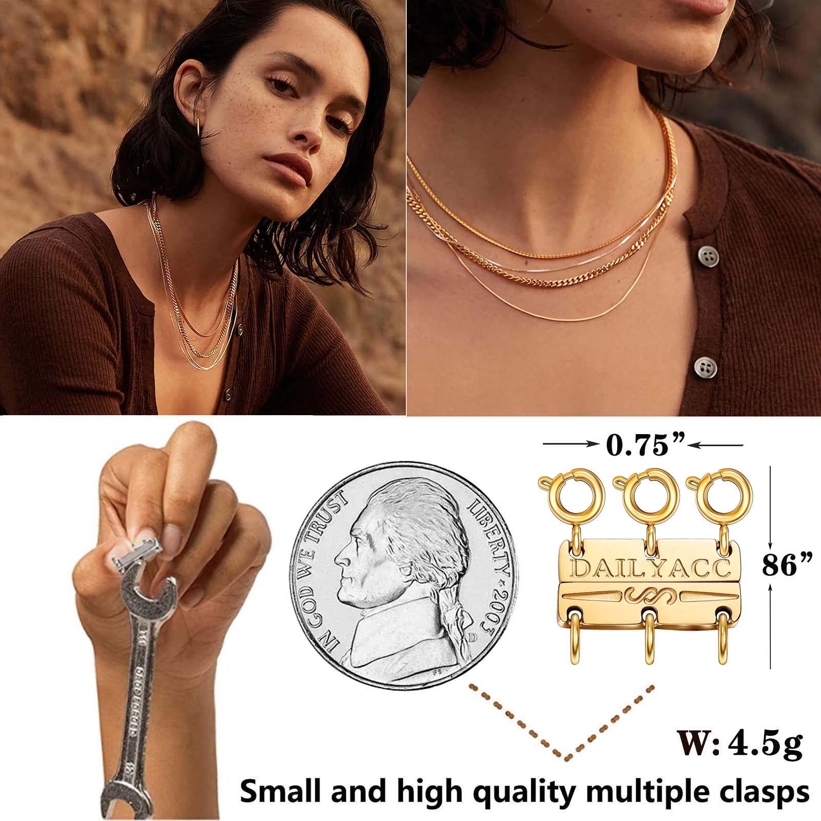Layering Magnetic Necklace Clasp,18 K Gold and Silver Separator for Stackable Necklaces