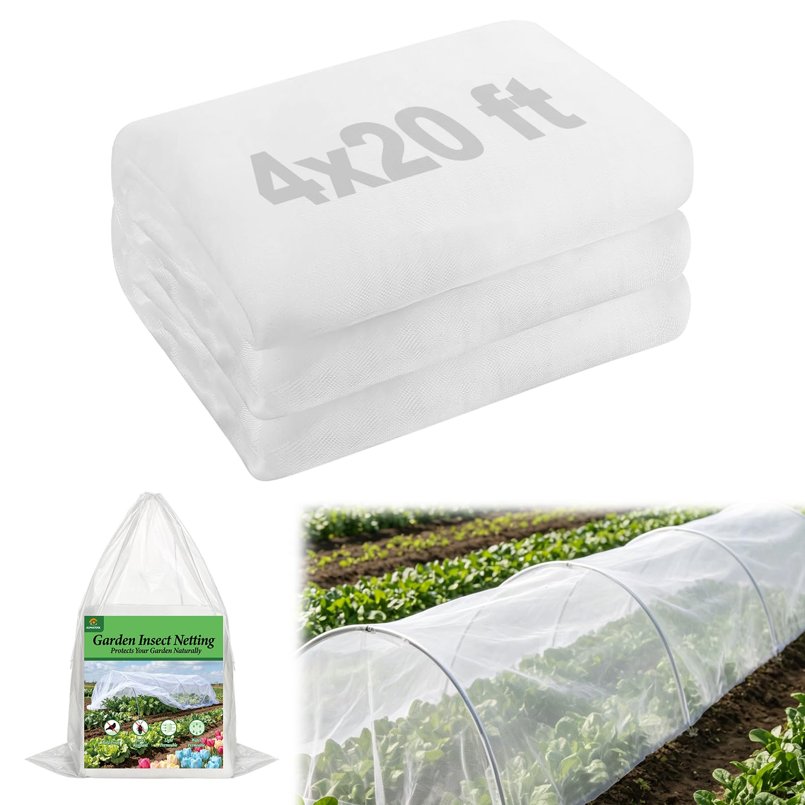 4x10ft Garden Netting - Ultra Fine Mesh Plant Covers to Keep Small Animals Pest Out, Bird Barrier for Protecting Vegetables Fruits Flowers Raised Beds (Without Support Pole)