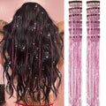 Clip in Hair Tinsel, Pack of 12 Pcs 20 Inch,Glitter Tinsel Hair Extensions, Festival Tinsel Fairy Hair Extension Party Dazzle Hair Accessories Strands Kit for Women Girls(12Pcs,Black#)