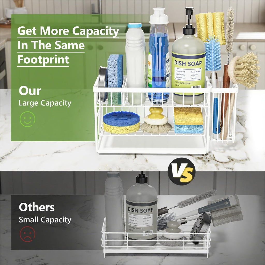 Cisily 2-Tier Kitchen Sink Caddy Organzier Rack with Dish Brush Sponge Holder | Kitchen Sink Countertop Organization Storage,Home Decor Accessories Essentials Stainless Steel