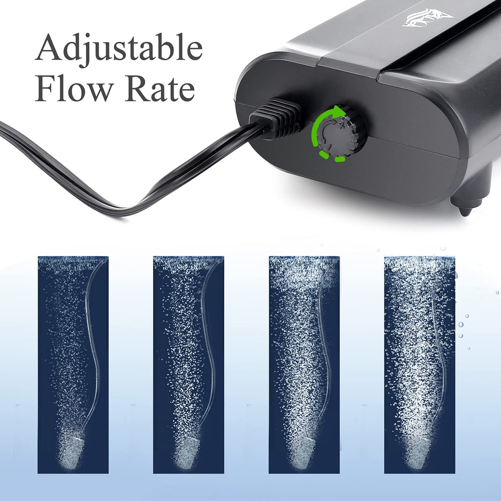 AQQA Aquarium Air Pump,3.5W 5W Dual Outlet Oxygen Pump with 2 Air Stone,Adjustable Air Valve Quiet Bubbler Pump,Up to 160 Gallon Fish Tank (3.5w)