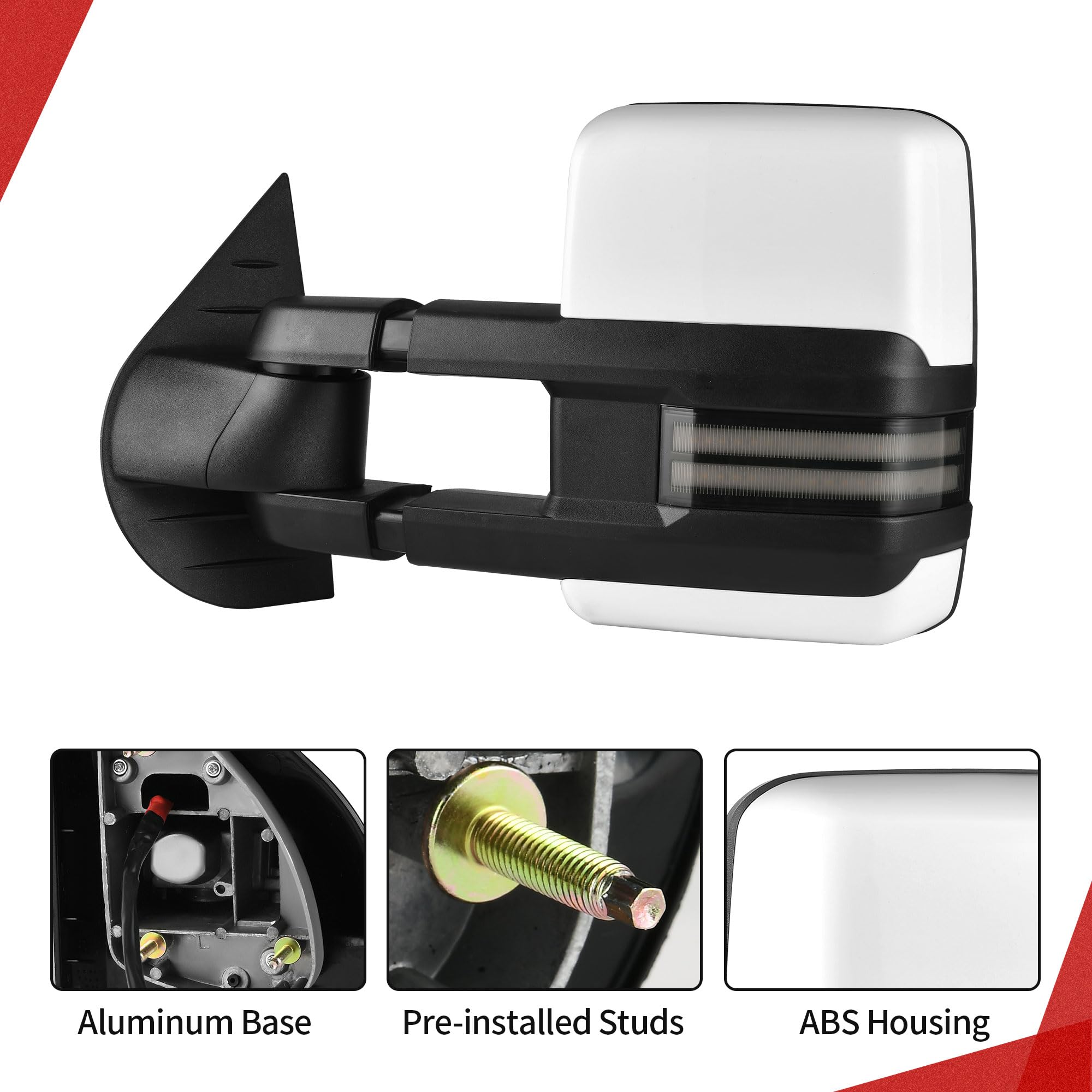 YITAMOTOR Towing Mirrors Compatible with 07-13 Silverado 1500 2500 3500 Tahoe Suburban Avalanche GMC Sierra Yukon Cadillac LED Turn Signal Light Power Heated Manual Telescoping Folding