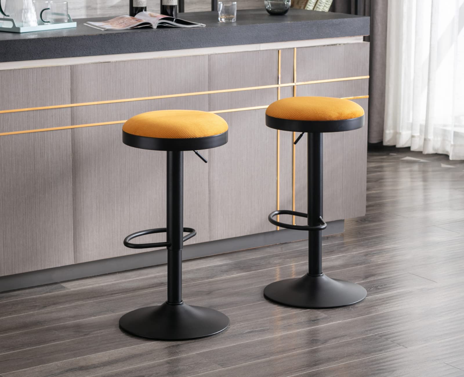 EALSON Modern Swivel Bar Stool Adjustable Counter Height Backless Barstools with Metal Base Leather Upholstered Round Bar Stool Chairs for Kitchen Island/Pub/Breakfast Bar, Beige 1PC