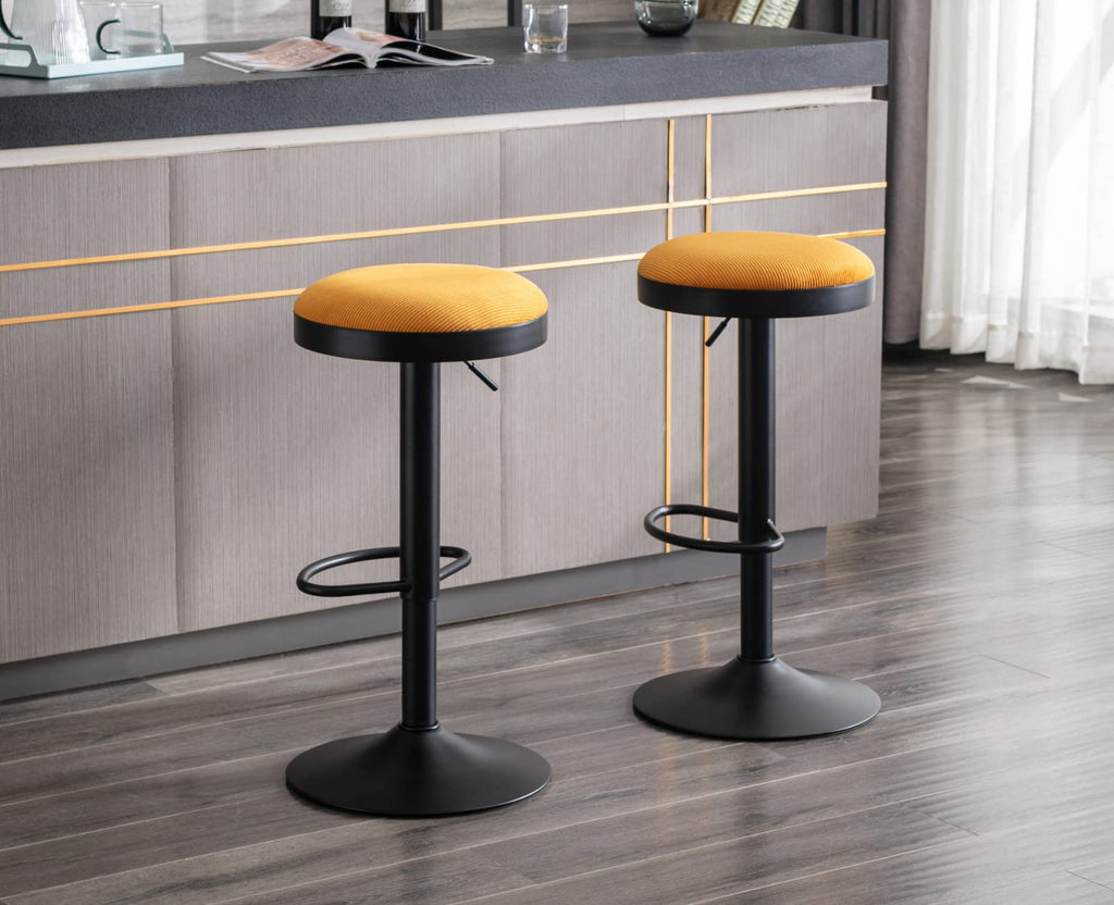EALSON Modern Swivel Bar Stool Adjustable Counter Height Backless Barstools with Metal Base Leather Upholstered Round Bar Stool Chairs for Kitchen Island/Pub/Breakfast Bar, Beige 1PC