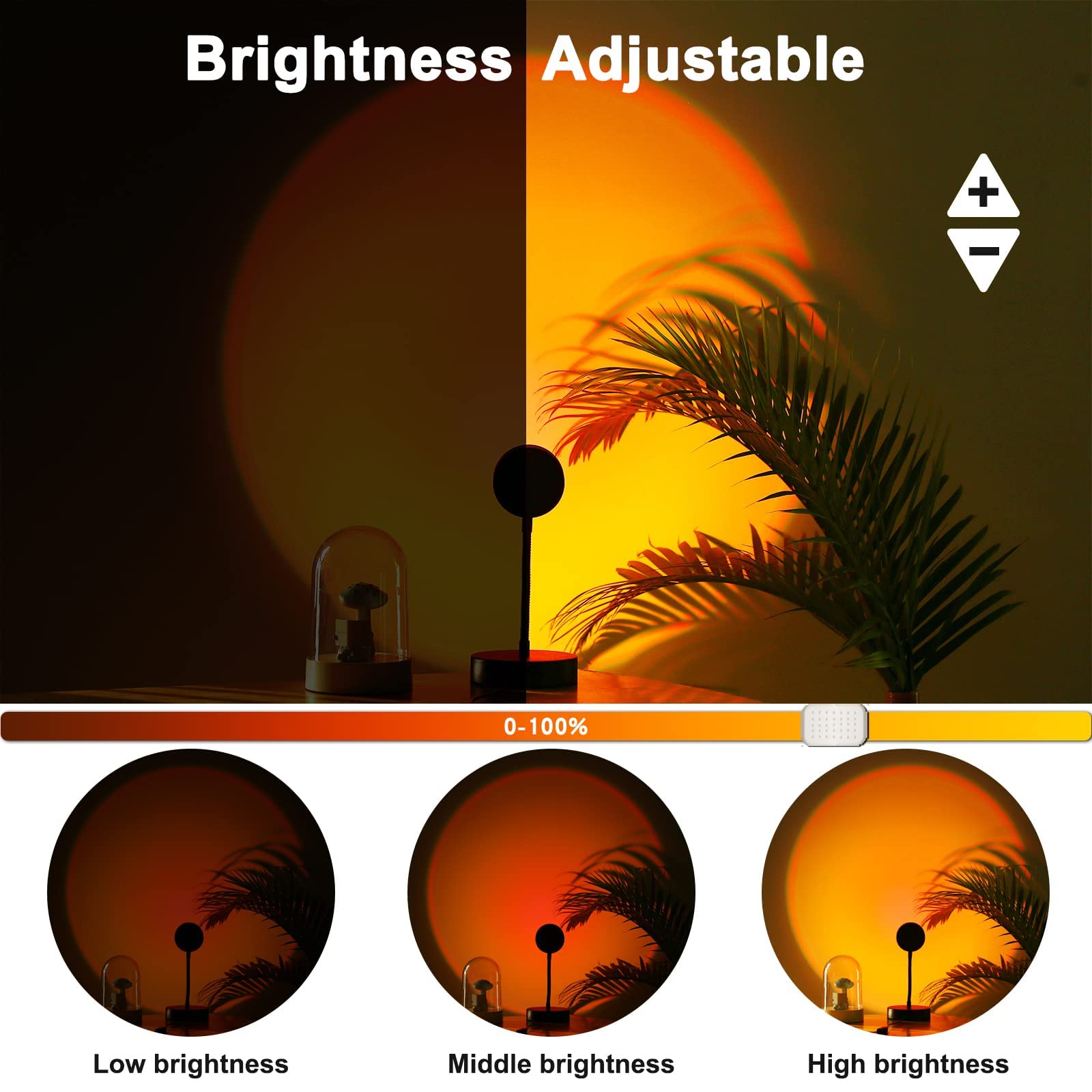 JIMEI Sunset Lamp Led Lights for Bedroom Aesthetic Room Decor Night Light Living Room Sun Sunlight Projector Christmas Decorations Gifts Party Orange