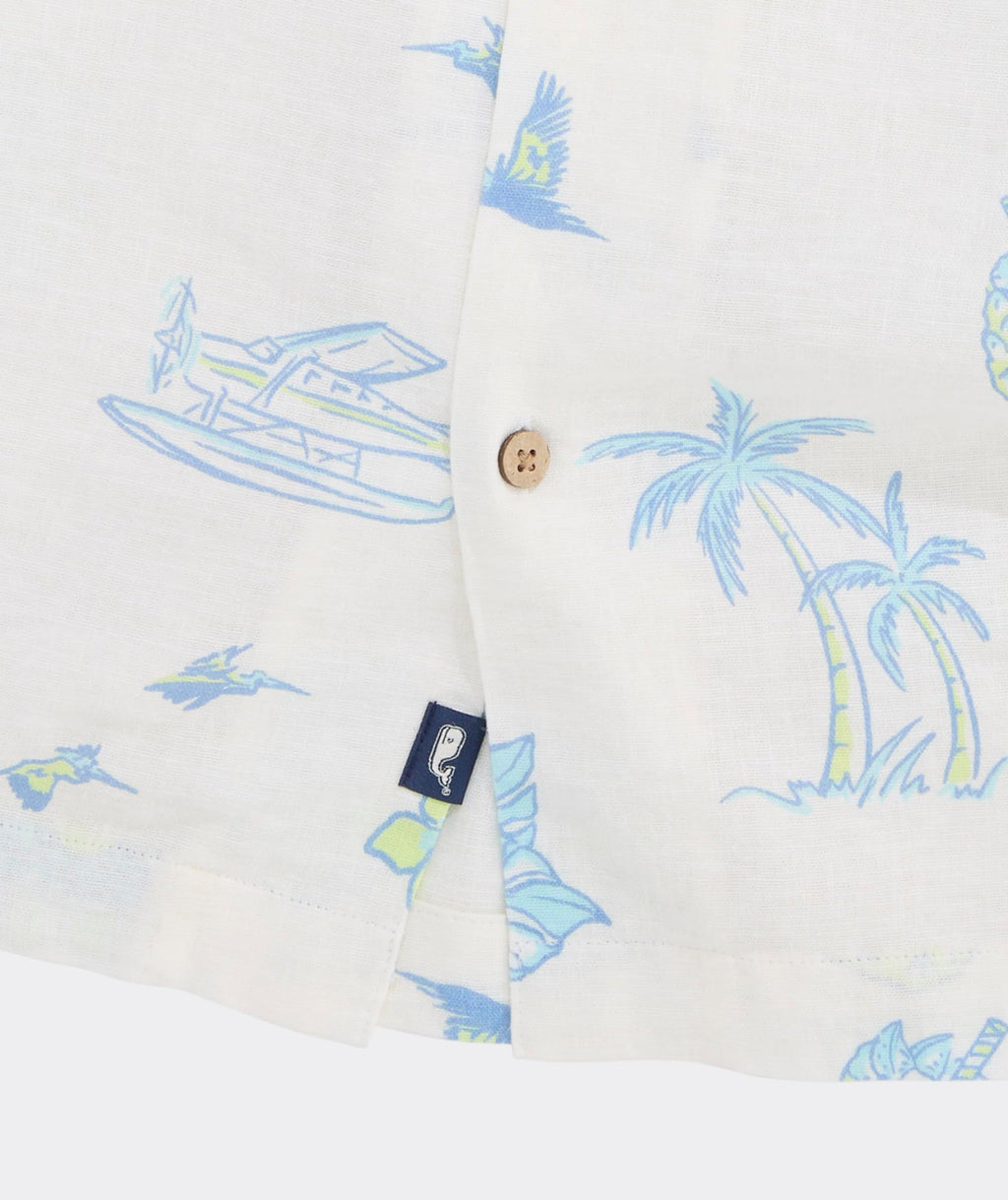 Vineyard Vines Men's Tropical Airways Seabreeze Linen Rayon Short Sleeve Cabana Shirt