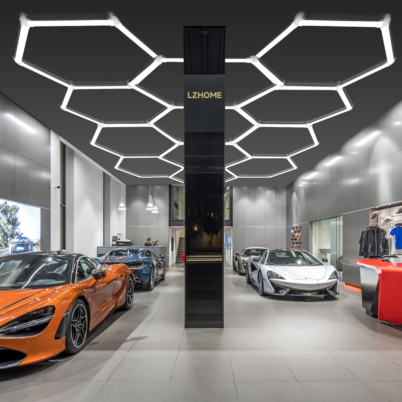 LZHOME LED Hexagon Garage Light: 12700LM Car Detailing Shop Light, DIY Splicing Ceiling & Wall Decor Lights, for Workshop Basement Gym Warehouse Bar Gaming Room