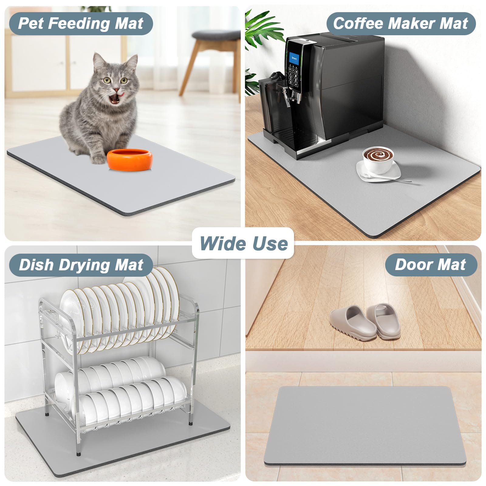 Rnivvi Coffee Mat, 12" x 19" Coffee Bar Mats for Espresso Machine Station Accessories and Organizer, Hide Stain Rubber Backed Absorbent Dish Drying Pad for Kitchen Counter, Cute Bar Decor Pad, Black