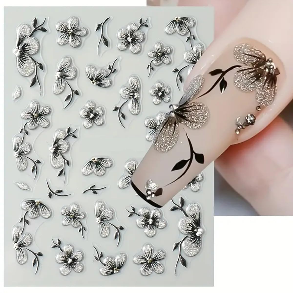 Christmas Nail Art Stickers Decals 5D Embossed Santa Claus Xmas Tree Nail Decals with Crystal 1PCS Cute Bear Bow Candy Cane Snowflake Christmas Nails Adhesive Stickers for Holiday Manicure Decorations