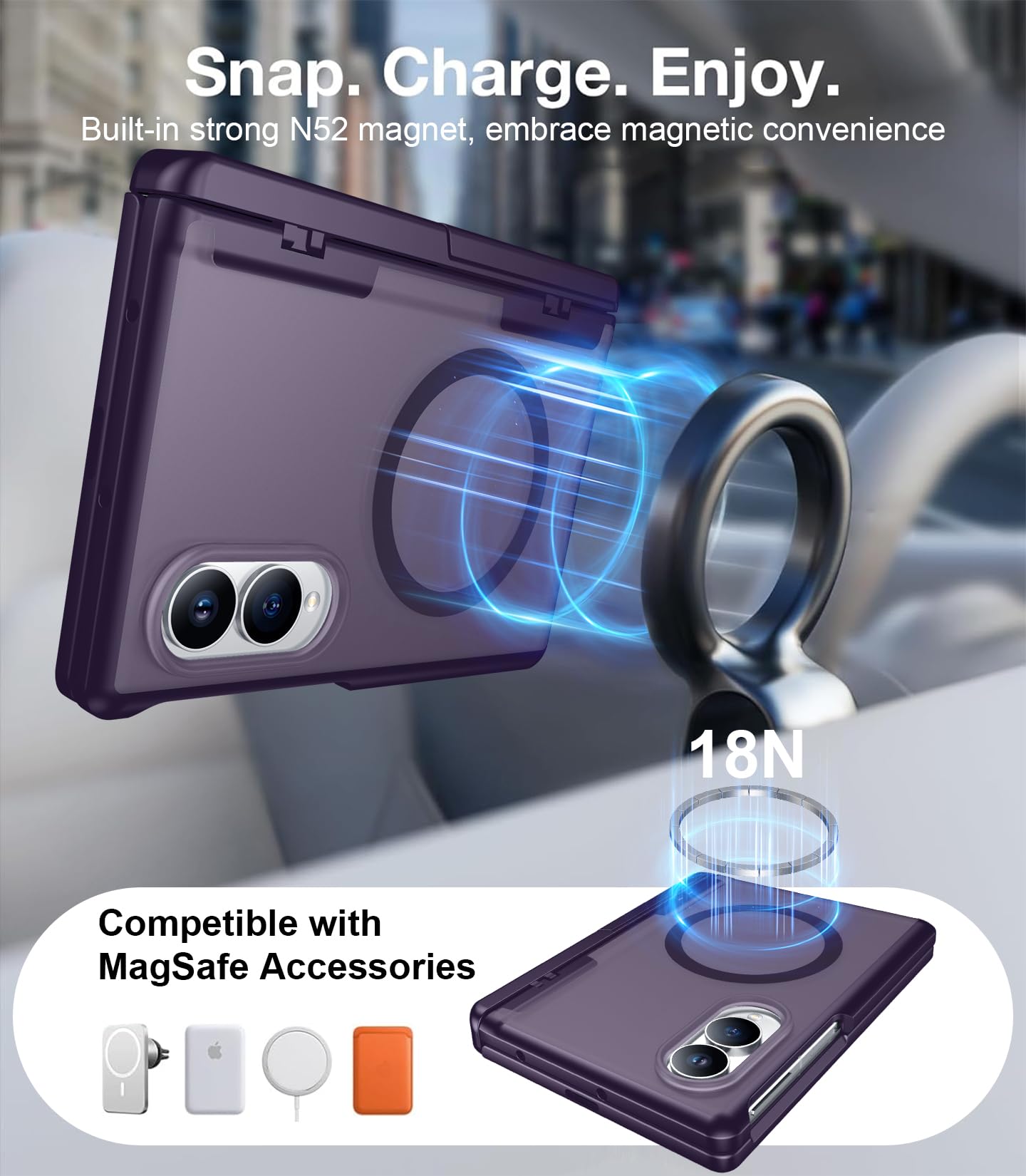 for Samsung Galaxy Z Fold 8 Case,[Compatible with MagSafe][Built-in HD Screen Protector & Kickstand][Hinge Protection]Translucent Matte Full-Body Shockproof Phone Case for Galaxy Z Fold 8,Black