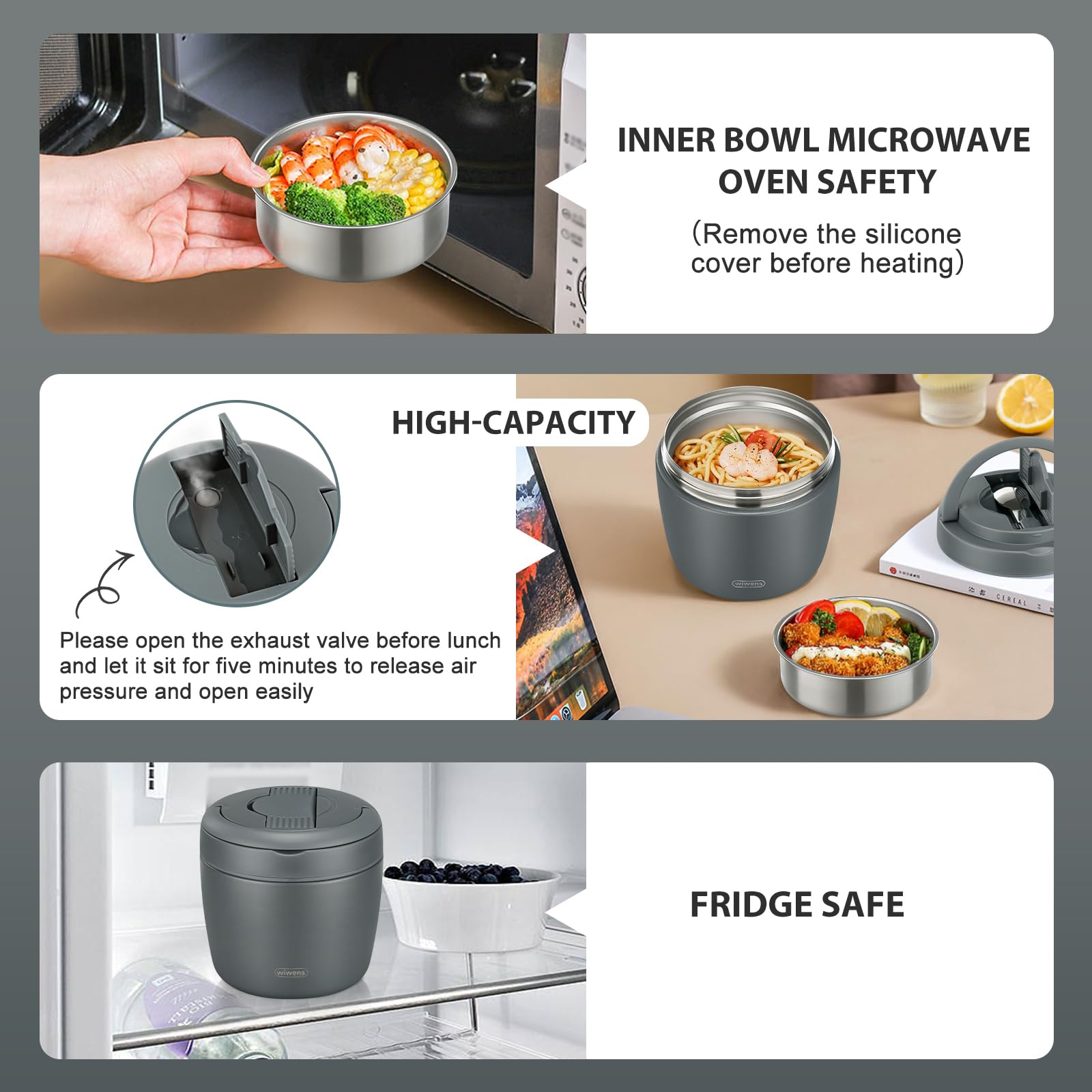 wiwens Thermo Food Jar for Hot Food Adults 32OZ Soup Thermo Lunch Containers Wide Mouth Vacuum Insulated Stainless Steel Leakproof Bento Box with Spoon (Beige)