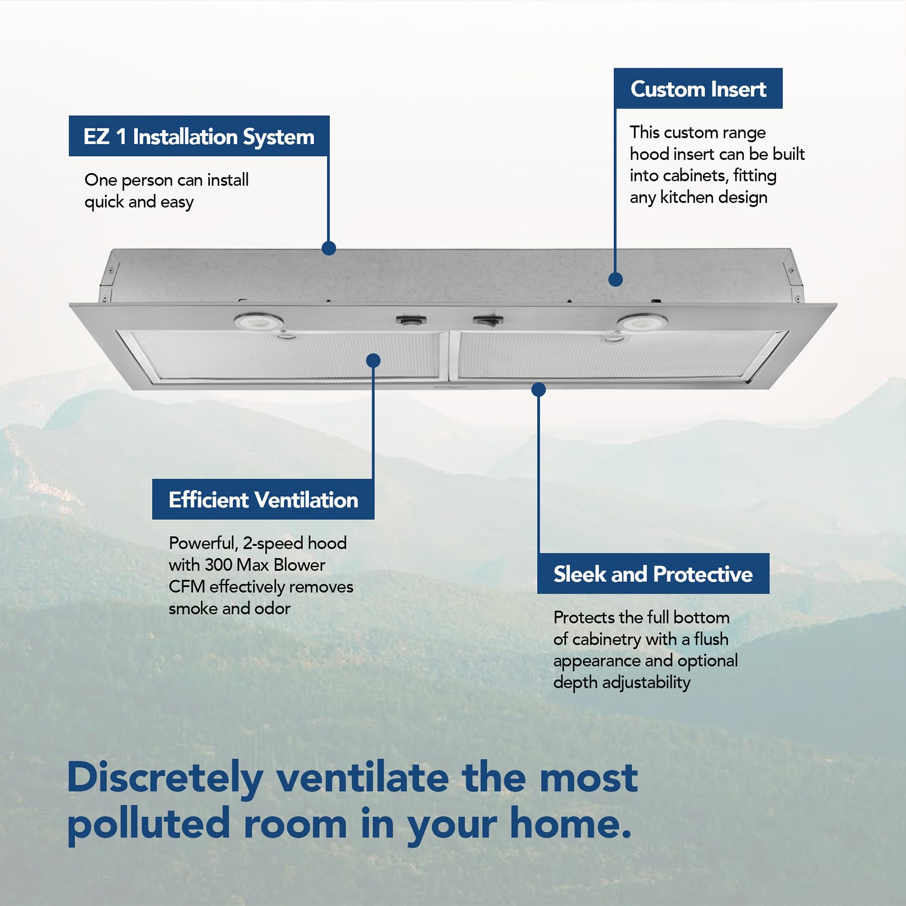 Broan Nu-Tone Broan-NuTone BBN1243SS Custom Built Insert with 2-Speed Exhaust Fan and Light, 300 Max Blower CFM, Stainless Steel, 24-Inch Range Hood Power Pack