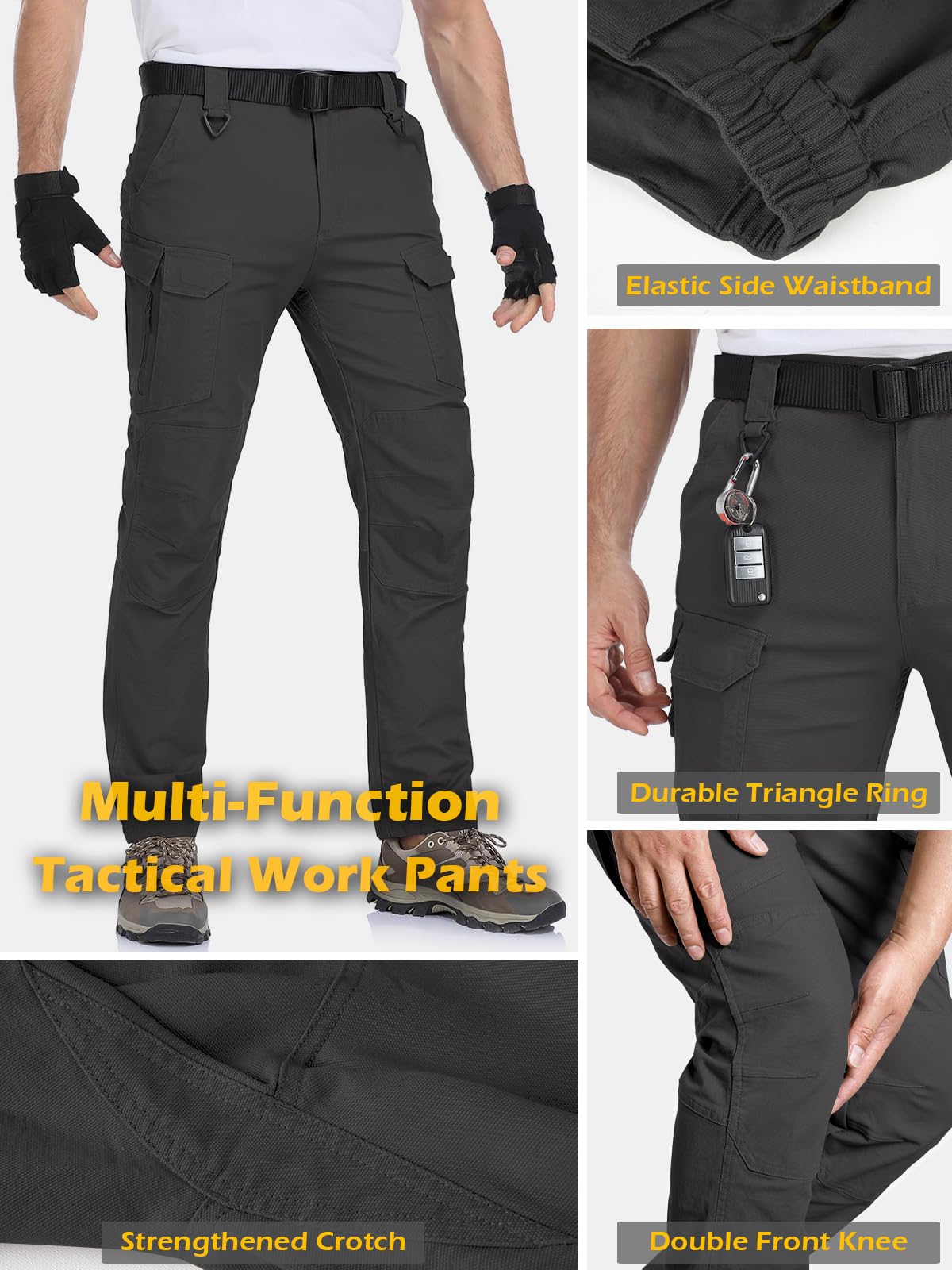 MANSDOUR Men's Cotton Hiking Tactical Pants Lightweight Stretch Military Combat Cargo Work Pants