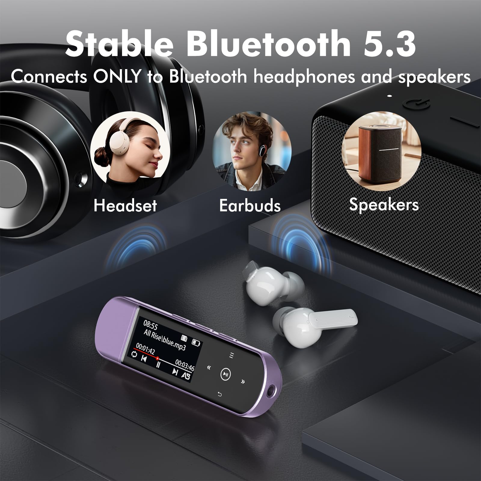 RUIZU 64GB USB MP3 Player with Bluetooth 5.3, Clip Jam Portable Music Player for Sports Running, USB MP3 Player Stick with FM Radio, Voice Recorder, Digital Audio Shuffle Repeat, Phone File Transfer