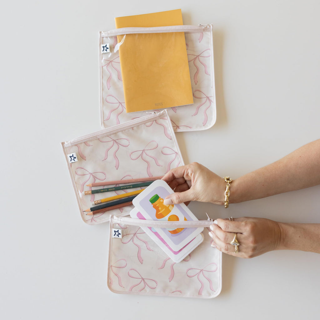 Tiny Twinkle Diaper Bag Organizing Pouches|3 Pack Mess-Proof Clear Front Travel Organizer Bags&TSA Approved Toiletry Bag Set for Baby and Mom Essentials
