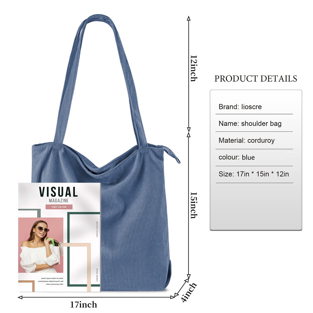Iioscre Corduroy Tote Bag for Women,Hobo HandBags with Zipper,Large Capacity Casual Shoulder Handbags with Inner Pockets