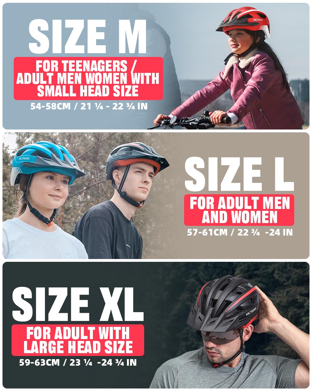 VICTGOAL Bike Helmet with USB Rechargeable Rear Light Detachable Magnetic Goggles Removable Sun Visor Mountain & Road Bicycle Helmets for Men Women Adult Cycling Helmets
