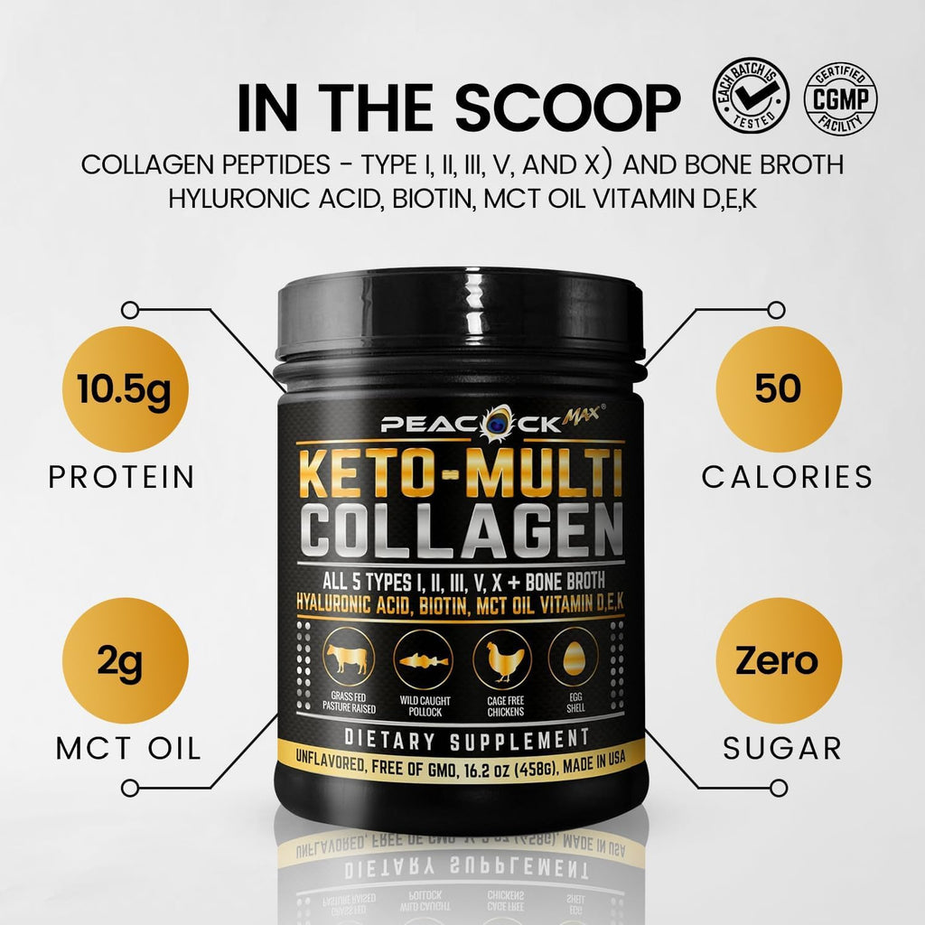 Collagen Keto Coffee Creamer Powder 12.2 oz - Hydrolyzed Collagen Peptides with Coconut MCT Oil, B12, Magnesium, Unflavored Protein Powder, Sugar Free Coffee Creamer for Smoothies & Baking