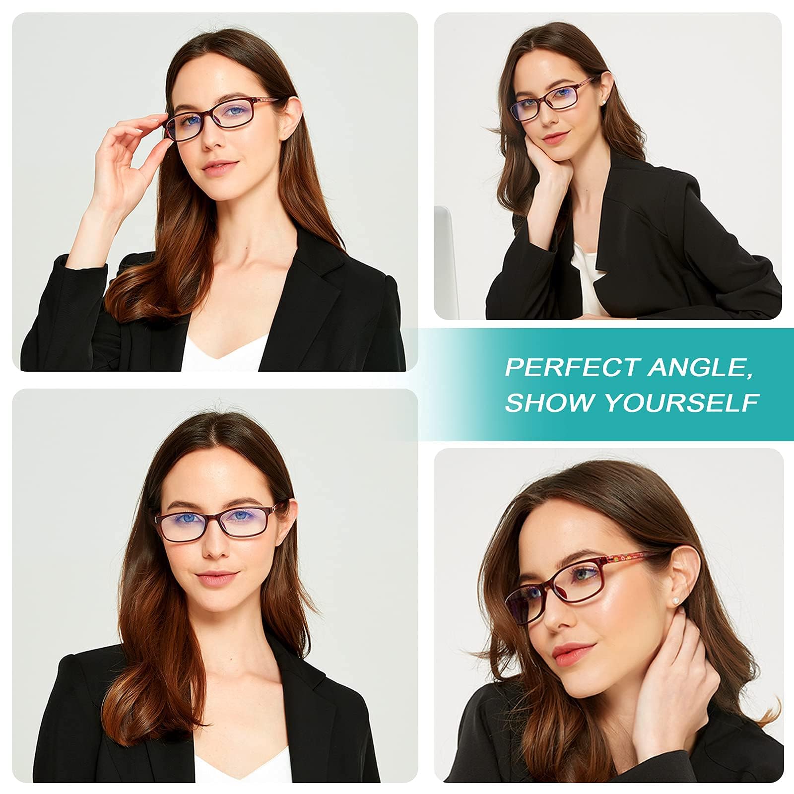 EYEURL Reading Glasses for Women Men Blue Light Blocking, 0.00 Anti Eye Strain Computer Readers, TR90 Ultra Lightweight Rectangle Frame Eyeglasses