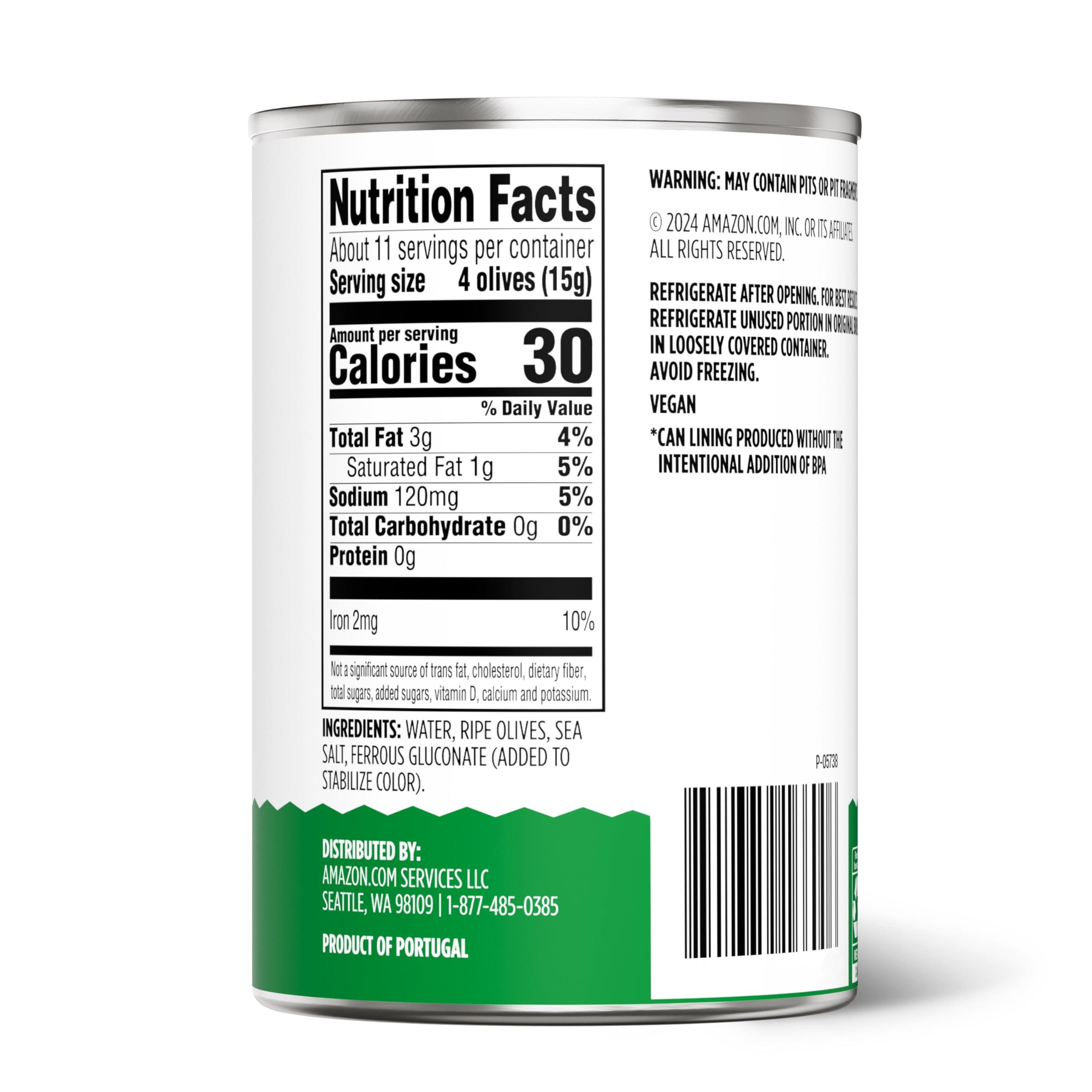 Amazon Grocery, Pitted Ripe Olives, Large, 6 Oz