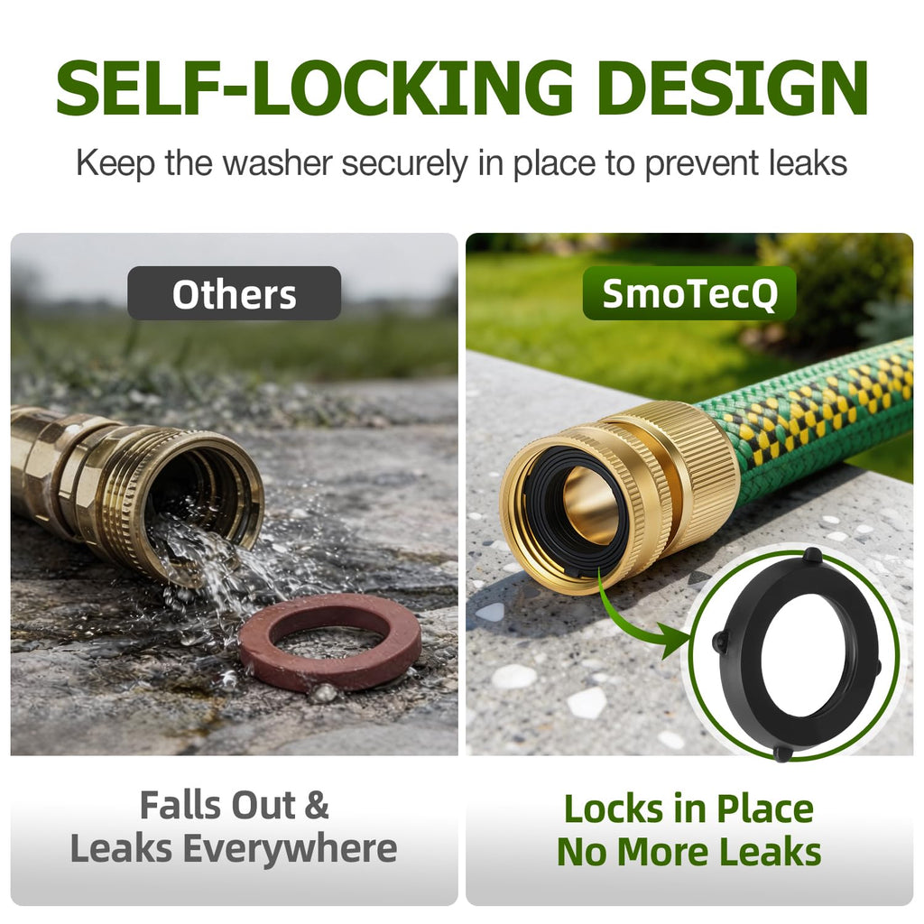 SmoTecQ 30 Pack Garden Hose Washers with Self-Locking Tabs - Heavy Duty Rubber Seals for 3/4" Hose Fittings, Stay-in-Place Design Prevents Falling Out & Leaks, Black