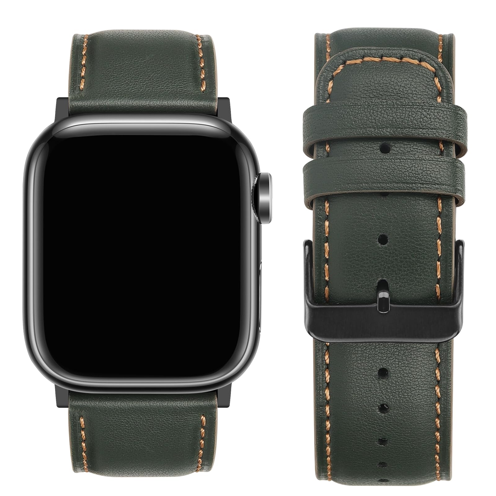 Tasikar Bands Compatible with Apple Watch Band 42mm (Series11/10) 41mm 40mm 38mm Men Genuine Leather Replacement Bands Compatible with Apple Watch SE Series 11 10 9 8 7 6 5 4 3, Black