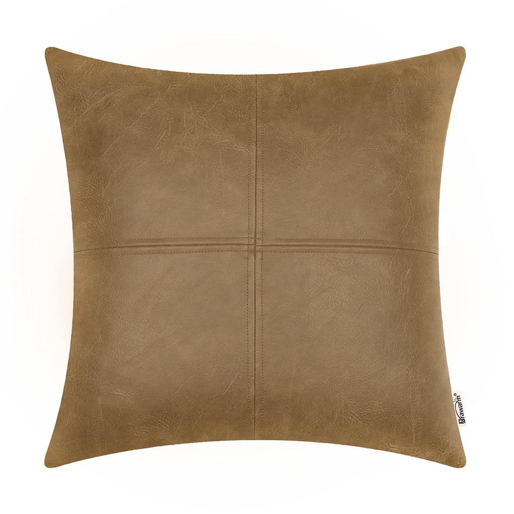 BRAWARM Faux Leather Throw Pillow Covers 16 X 16 Inches, Black Leather Pillow Cover, Hand Stitched Leather Decorative Pillow Cover for Couch Sofa Bed Living Room Home Garden