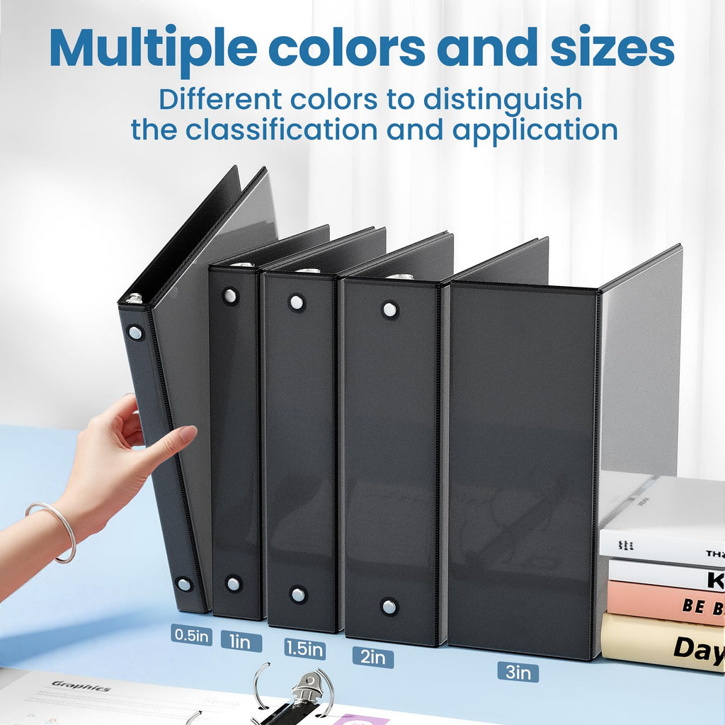 SUNEE 3 Ring Binder 1/2 Inch 1 Pack, Clear View Binder Three Ring PVC-Free (Fit 8.5x11 Inches) for School or Office Supplies, Black