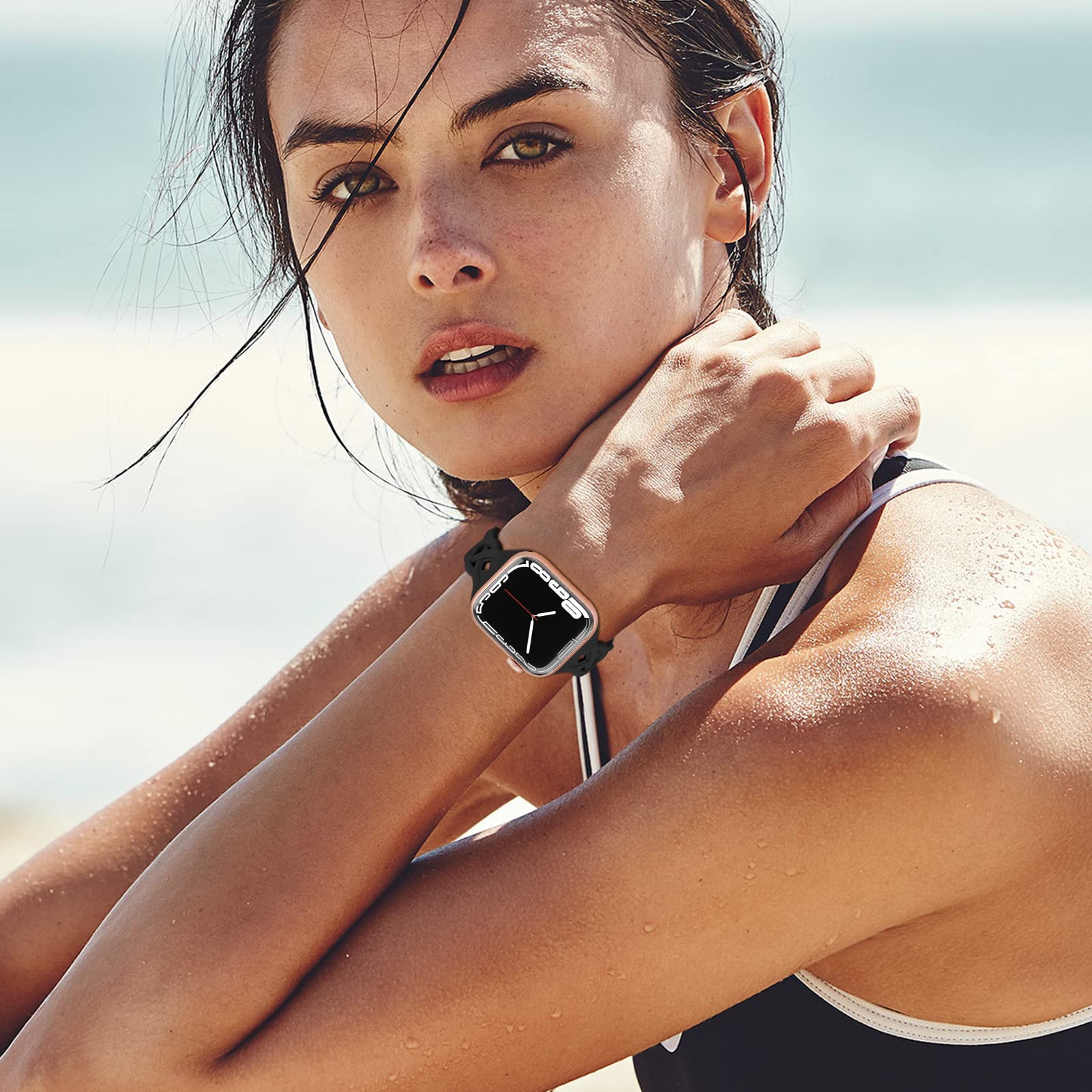 Slim Silicone Bands Compatible with Apple Watch Band 40mm 38mm 41mm 44mm 45mm 46mm 49mm 42mm Women Floral Breathable Braided Lace Thin Sport Strap Replacement Wristbands iWatch SE Series 11 10 9 8 7 6 5 4 3 ultra 2