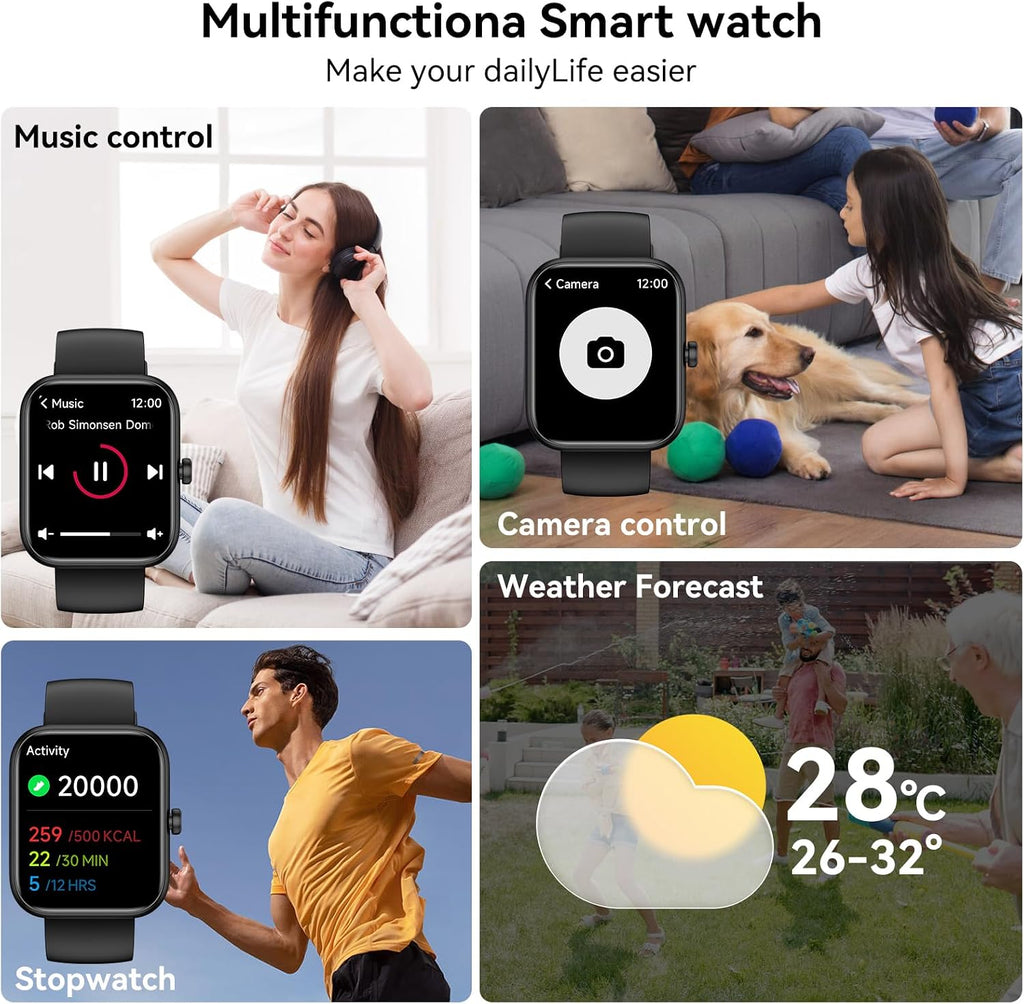 Smart Watch for Men Women Alexa Built-in, 1.83" HD Fitness Tracker Touchscreen with Call Function, IP68 Waterproof, 120+ Sport Modes, 24/7 Heart Rate/Sleep Monitor, iOS Android Compatible (Black)