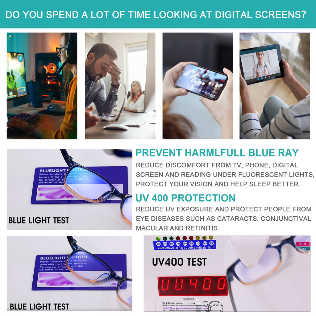 EYEURL Reading Glasses for Women Men Blue Light Blocking, 0.00 Anti Eye Strain Computer Readers, TR90 Ultra Lightweight Rectangle Frame Eyeglasses