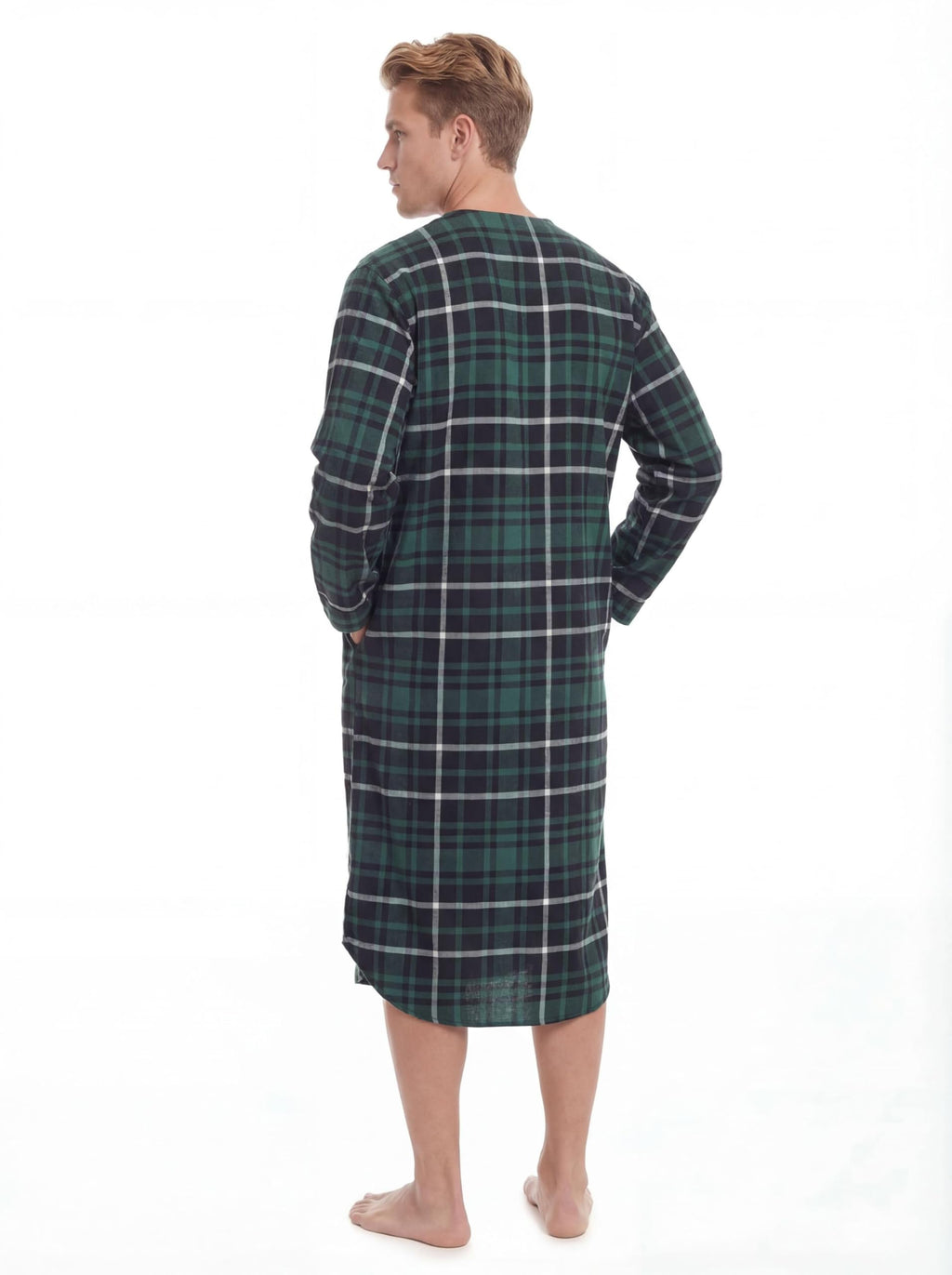Andrew Scott Men's 2 Pack Lightweight Cotton Flannel Sleep Shirt, Long Henley Nightshirt Pajamas