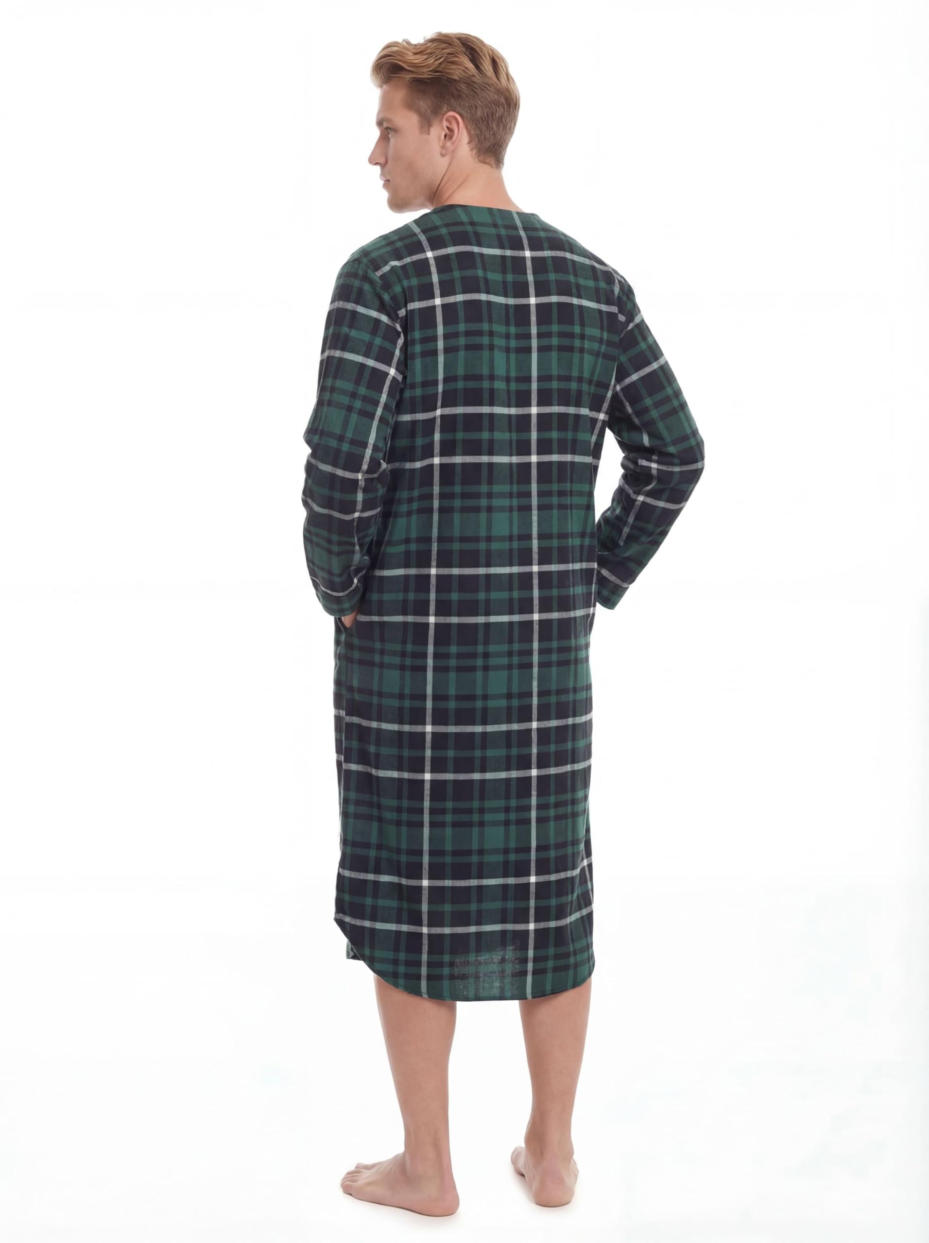 Andrew Scott Men's 2 Pack Lightweight Cotton Flannel Sleep Shirt, Long Henley Nightshirt Pajamas