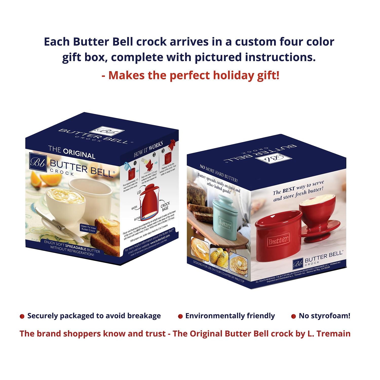Butter Bell - The Original Butter Bell Crock by L. Tremain, a Countertop French Ceramic Butter Dish Keeper for Spreadable Butter, French Ceramic Butter Dish Keeper, Specialty (Ivory Matte)