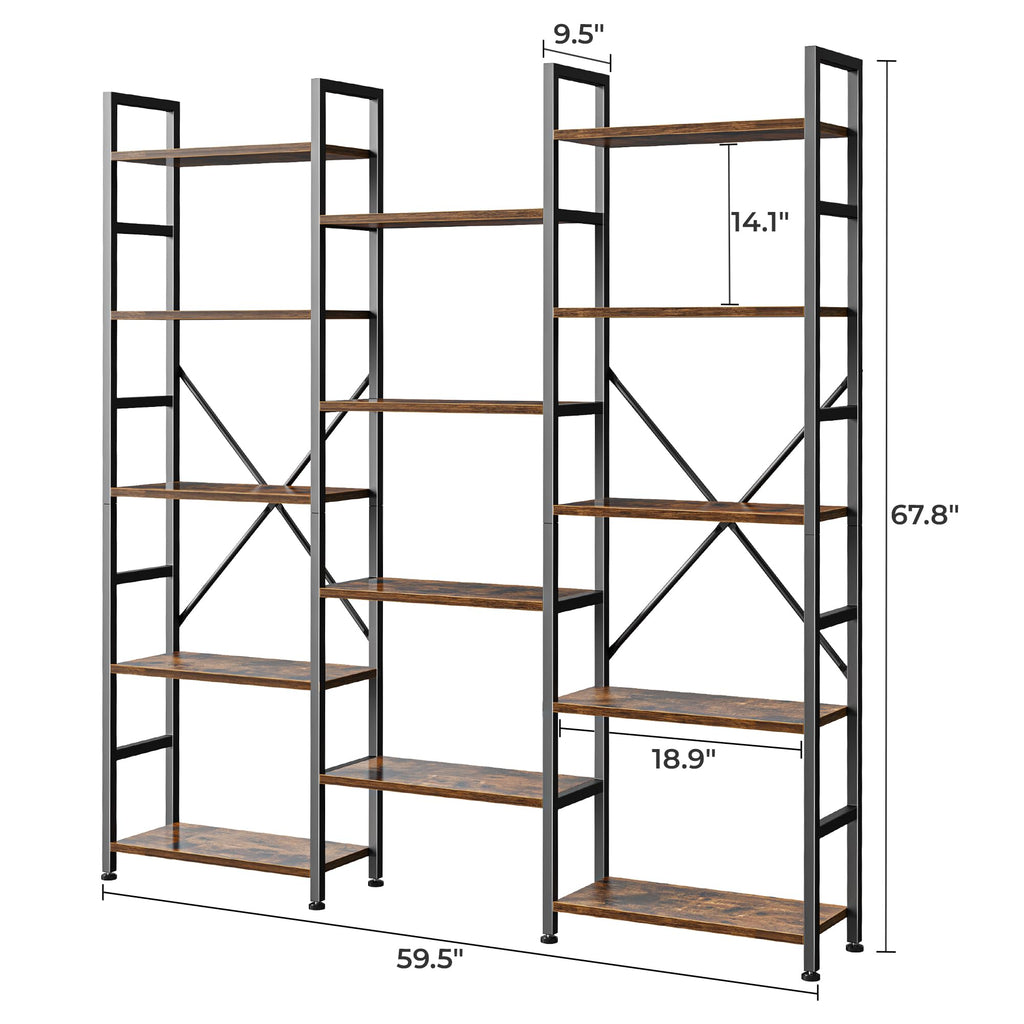 SUPERJARE Triple Bookshelf, Bookcase with 11 Open Display Shelves, Wide Book Shelf Book Case for Home & Office, 4 Tier, Black