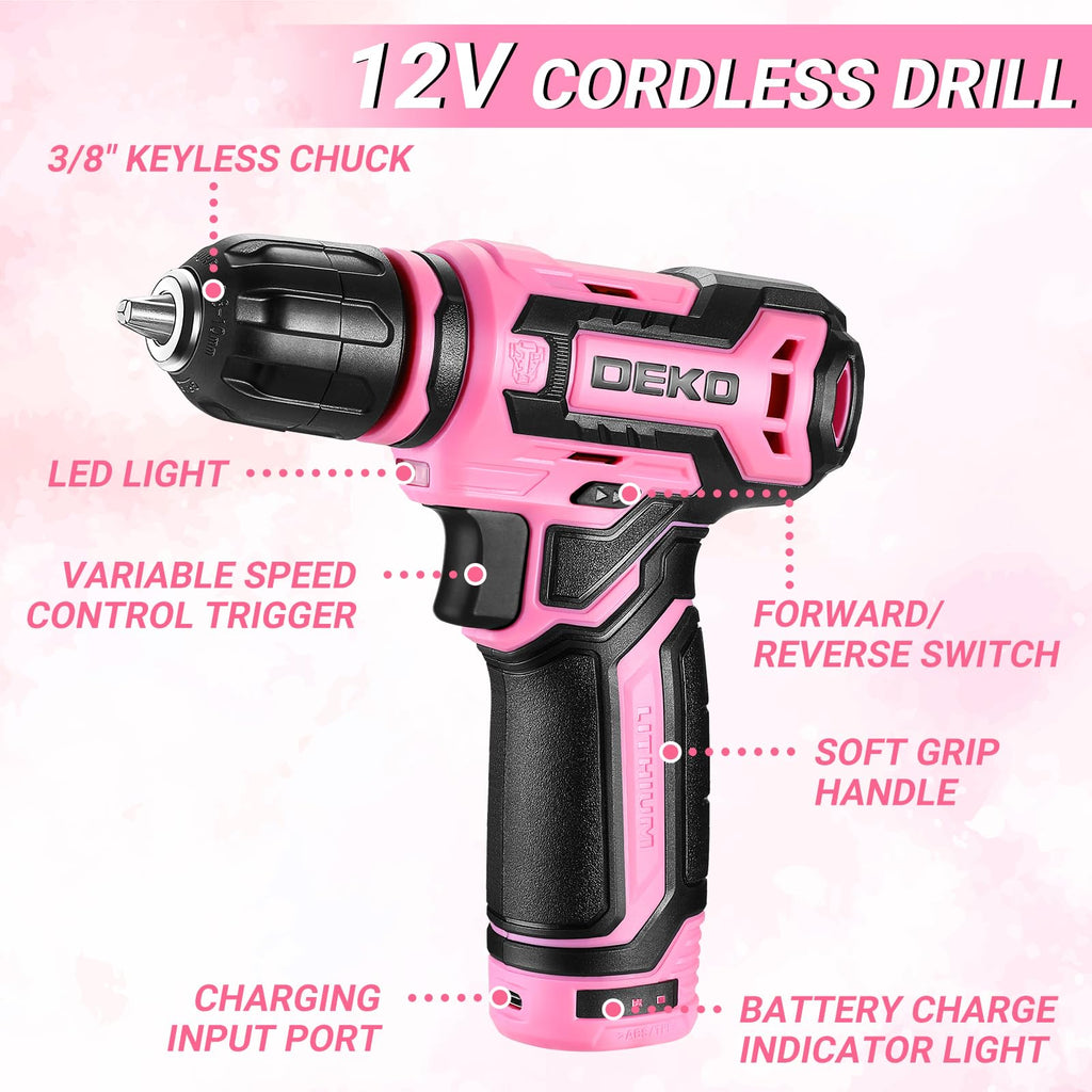 Tool Set: Tool Kit with 12V Cordless Drill, Hand Toolbox with storage case, Mechanic Tool set for Home Repairs, Green