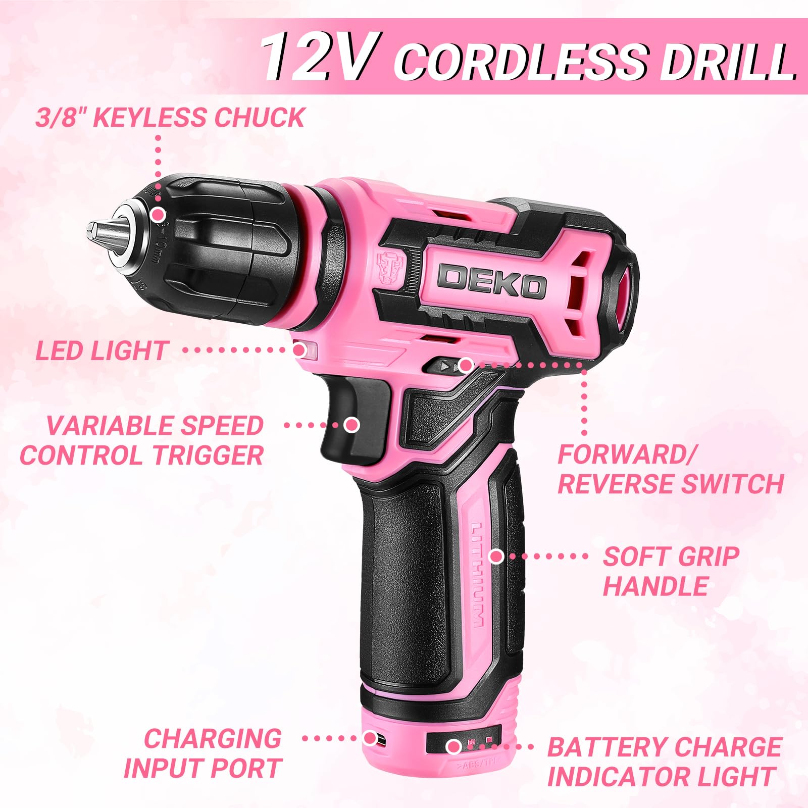 Tool Set: Tool Kit with 12V Cordless Drill, Hand Toolbox with storage case, Mechanic Tool set for Home Repairs, Green