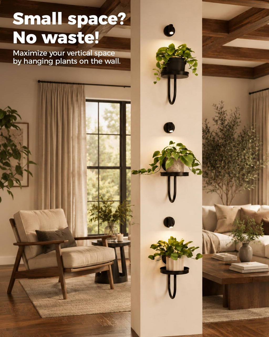 Bamworld Hanging Planters for Indoor Plants Wall Plant Holder Plant Hanger Indoor Wall Planters Window Plant Shelves Hanging Plant Holder Window Plant Hanger Plant Decor Black 3pcs