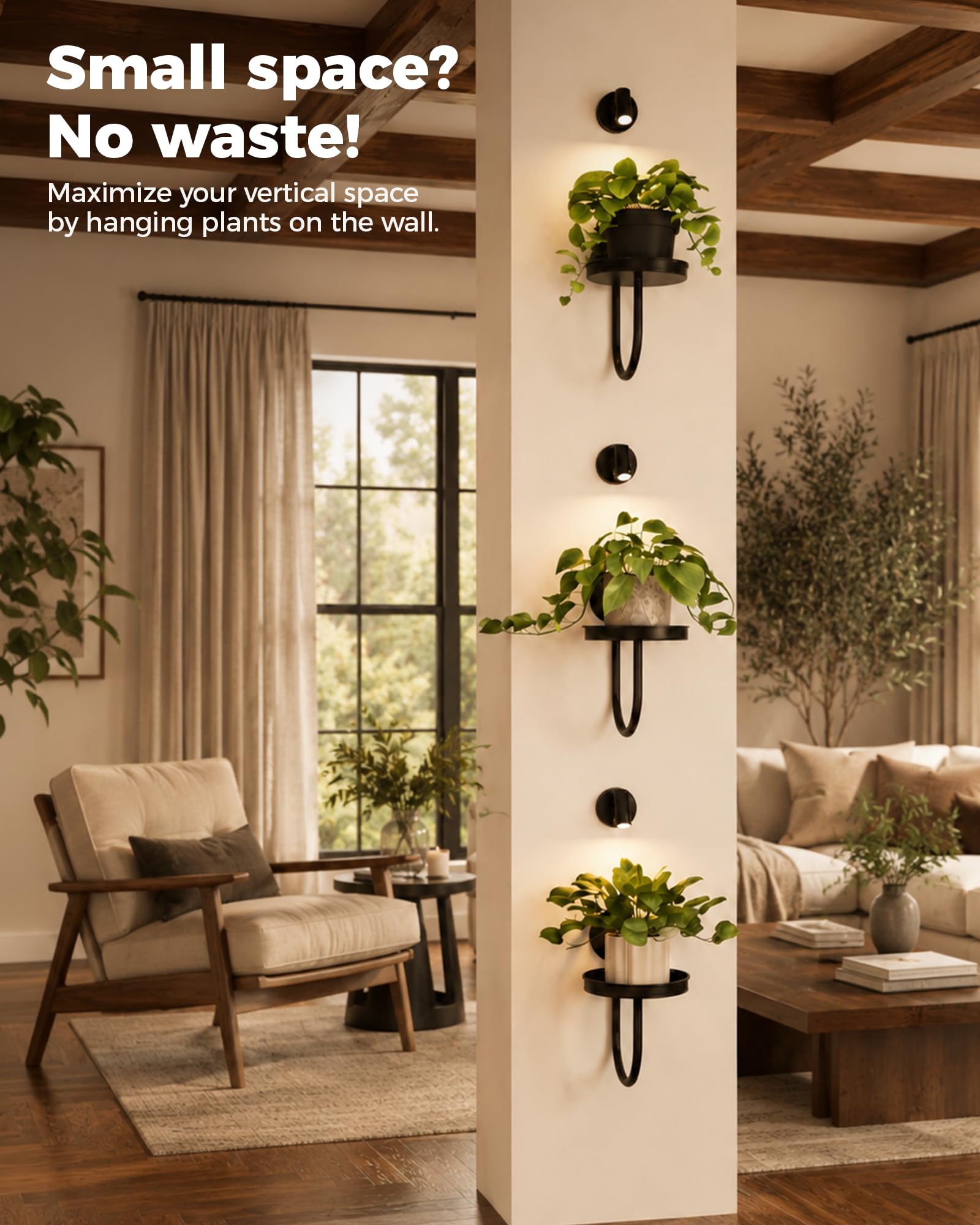 Bamworld Hanging Planters for Indoor Plants Wall Plant Holder Plant Hanger Indoor Wall Planters Window Plant Shelves Hanging Plant Holder Window Plant Hanger Plant Decor Black 3pcs