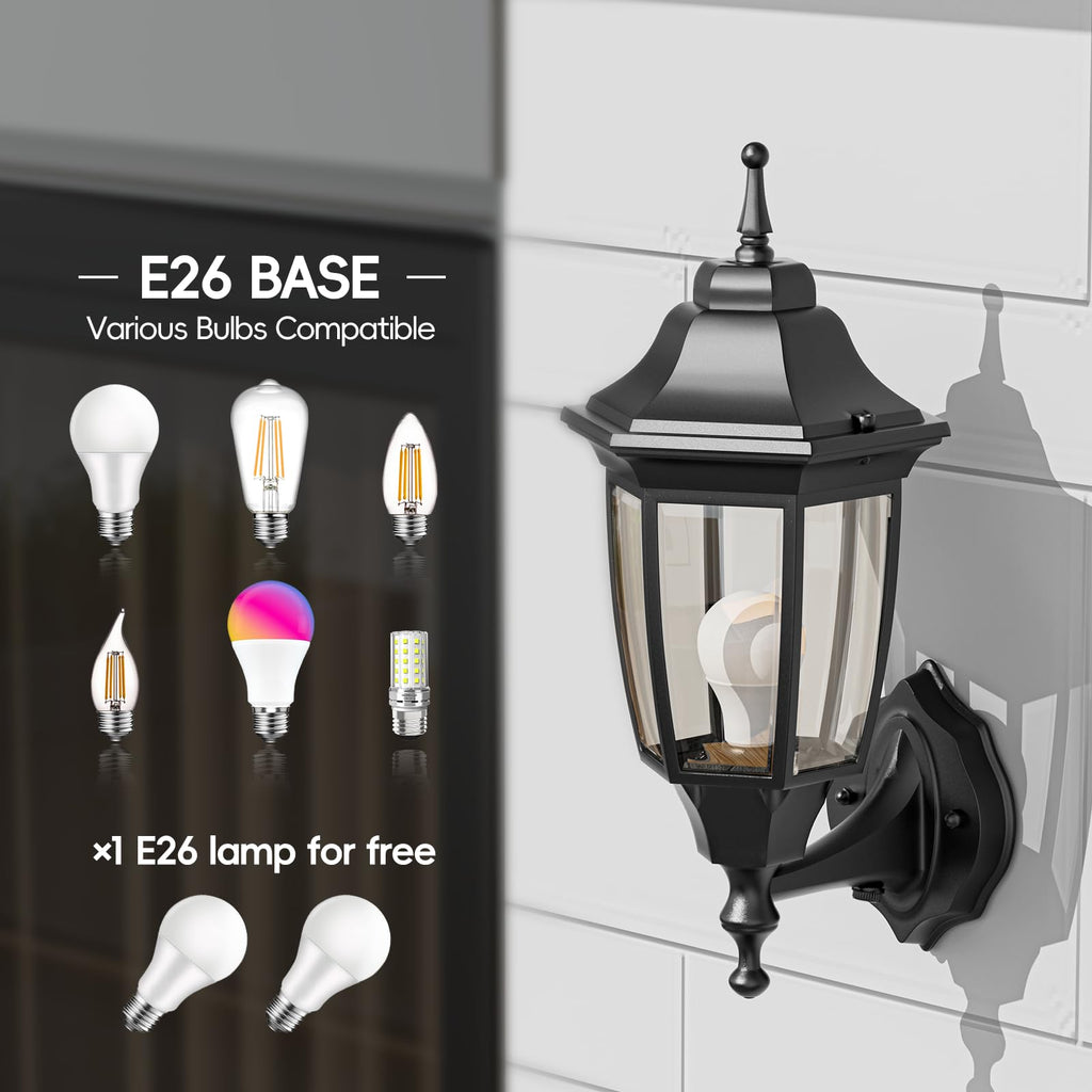 EMART Dusk to Dawn Plastic Outdoor Wall Light Fixtures with Bulbs, Waterproof and Anti-Corrosion Porch Sconces, Exterior Lanterns Wall Mount Lamp for Outside, Garage, Front Door, Patio, 1 Pack, Black