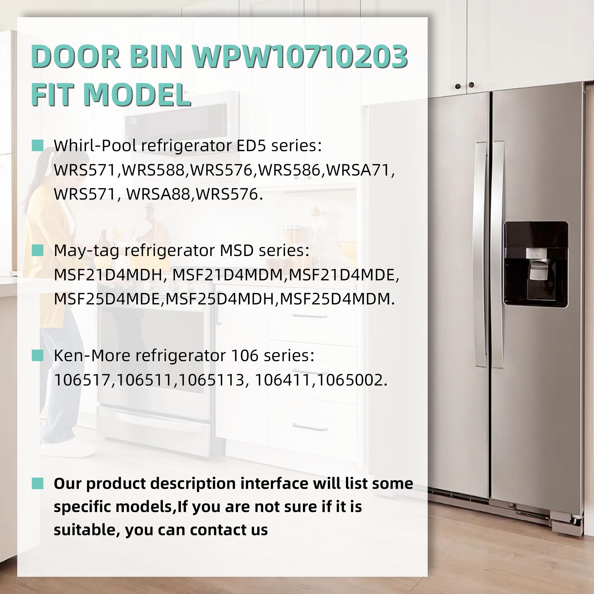 W10710203/WPW10710203 Refrigerator Door Bin by AMI PARTS Fit for whirl-pool ken-more Refrigerators Right Side Bin Replaces W10710203 W10451871 AP6023888