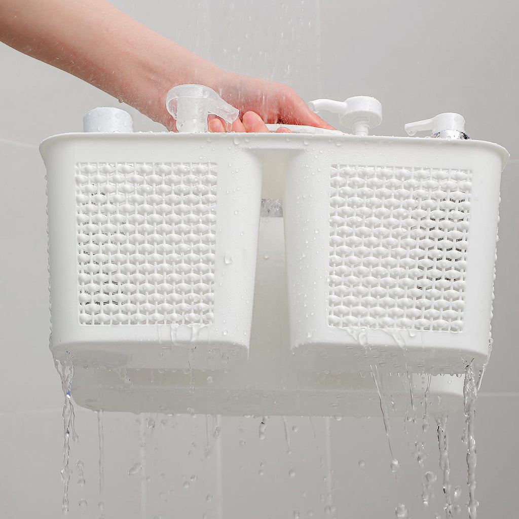 UUJOLY Plastic Portable Shower Caddy Basket Bucket, Cleaning Shower Basket with Handle Compartments Storage Basket Organizer for Bathroom Kitchen College Dorm Sink, Beige