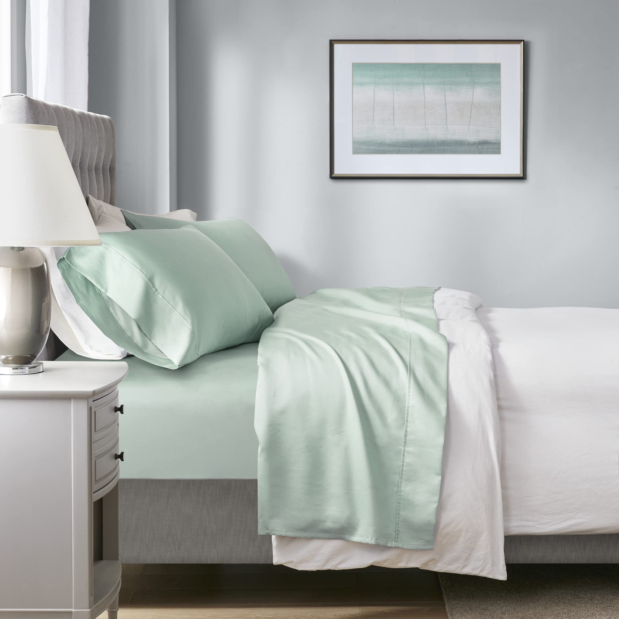 Beautyrest 1000 Thread Count, Solid Color Sheet Set, Elastic Deep Pocket, All Season, Breathable, HeiQ Smart Temperature, Soft Cotton Blend Bedding, Matching Pillowcase, King Ivory 4 Piece