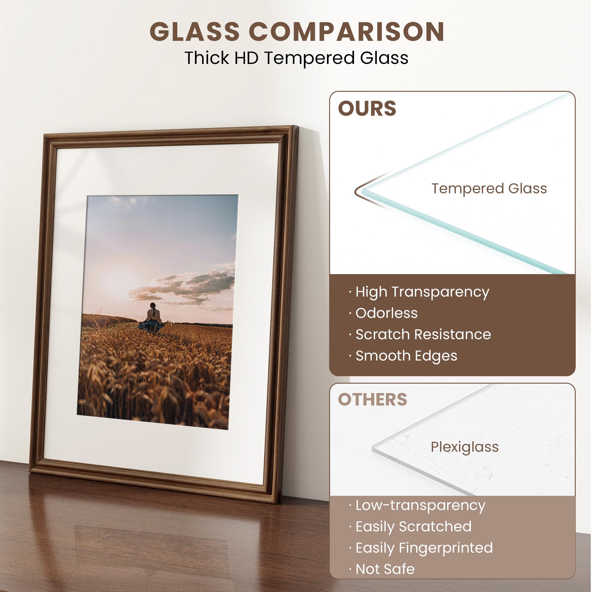 Fun Memories 5x7 Picture Frame with Mat for 4x6 Photo, Solid Elm Wood & Tempered Glass, Rustic Wall & Tabletop Display Frame, Grey, 1 Pack