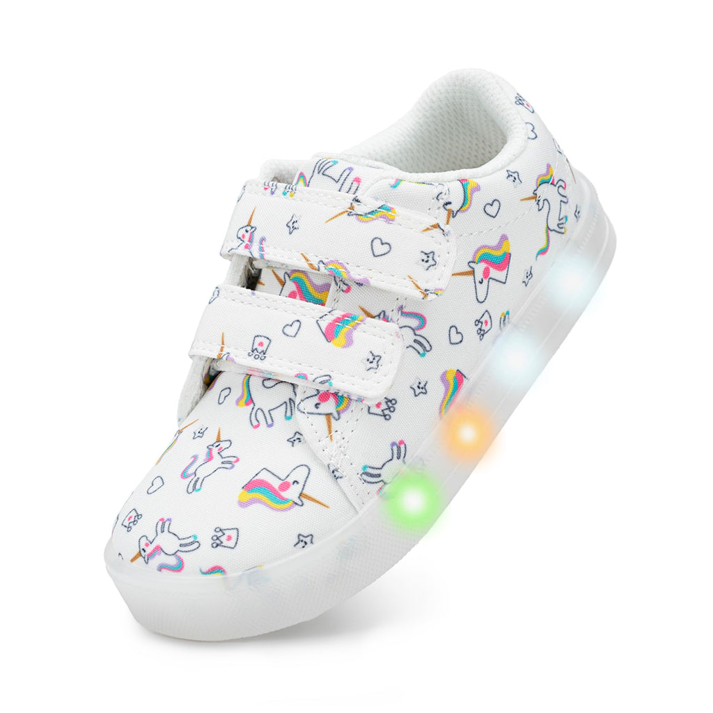 YESKIS Boys Girls Light Up Shoes Vivaki LED Canvas Cartoon Casual Sneakers for Toddler Little Kid Size 5-12