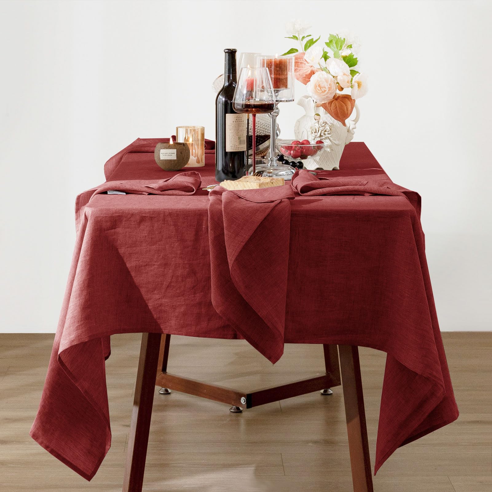 Talasily Linen Tablecloth 100% Pure Linen Table Cloth 60x84 Inches Rectangle Tablecloths Washable Cloths for Kitchen, Dining, Buffet Parties, Holidays, Picnic, Weddings and Restaurants-Caramel