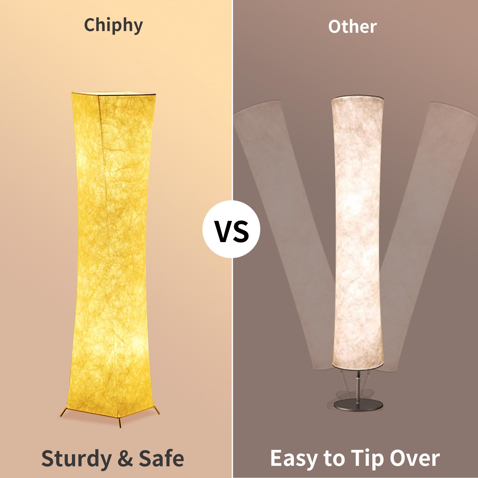 chiphy Floor Lamp, Dimmable 39" (XS) Tall Standing Lamp, 3 Levels Adjustable Brightness 12Wx2 LED Bulbs, Column Floor Light w/White Fabric Shade, Home Decor for Living Room, Bedroom, Kids Room