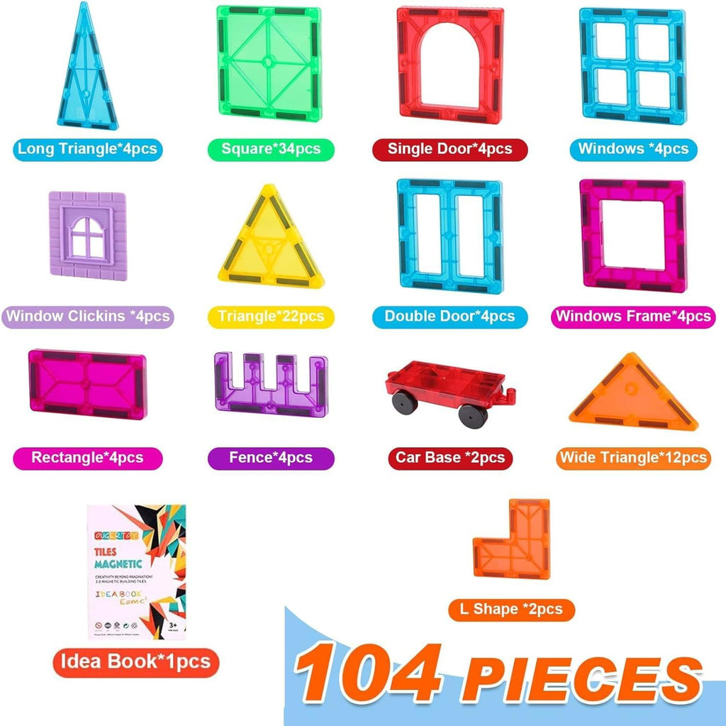 OugerToy Magnetic Building Tiles for Kids,64 PCS Educational Magnetic Stacking Blocks for Boys Girls, Magnets Construction Toys,Stem Preschool Kindergarten Learning Toys