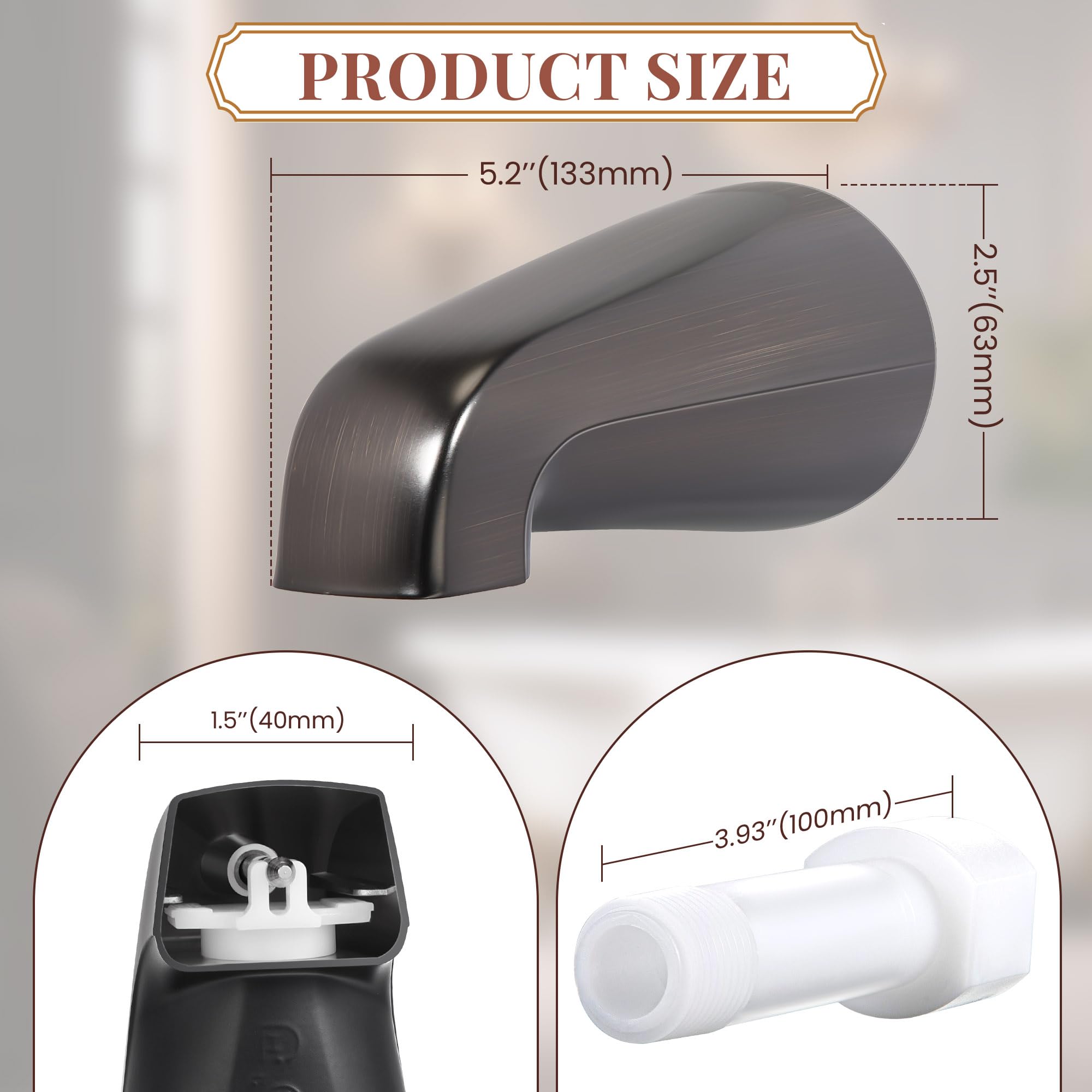 Dreyoo Tub Spout (Universal Fits 1/2" Copper Pipe, 1/2" IPS and 3/4" IPS), Bathroom Bathtub Faucet with Adapters and Hex Wrench(Brushed Nickel,Simple)
